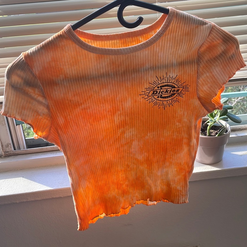 orange and white small dickies crop top